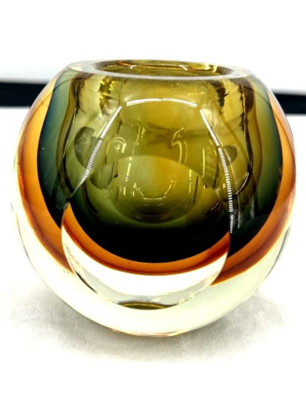 Flavio Poli Murano Sommerso Yellow Blue Amber Faceted Glass Votive MCM 1960s 4"